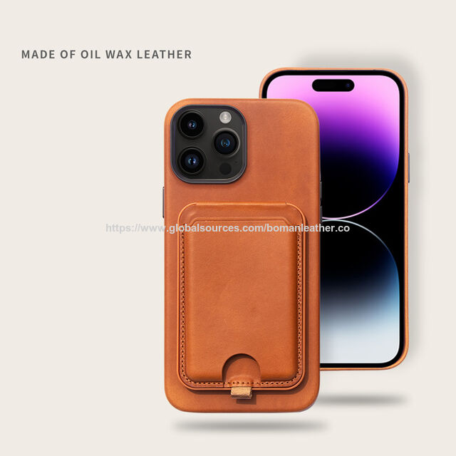 Großhandelspreis Echte Ölwachs-Leder Handyhülle mit MagSafe-Geldbörse für iPhone 15 Pro Max
