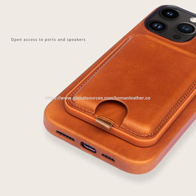 Großhandelspreis Echte Ölwachs-Leder Handyhülle mit MagSafe-Geldbörse für iPhone 15 Pro Max