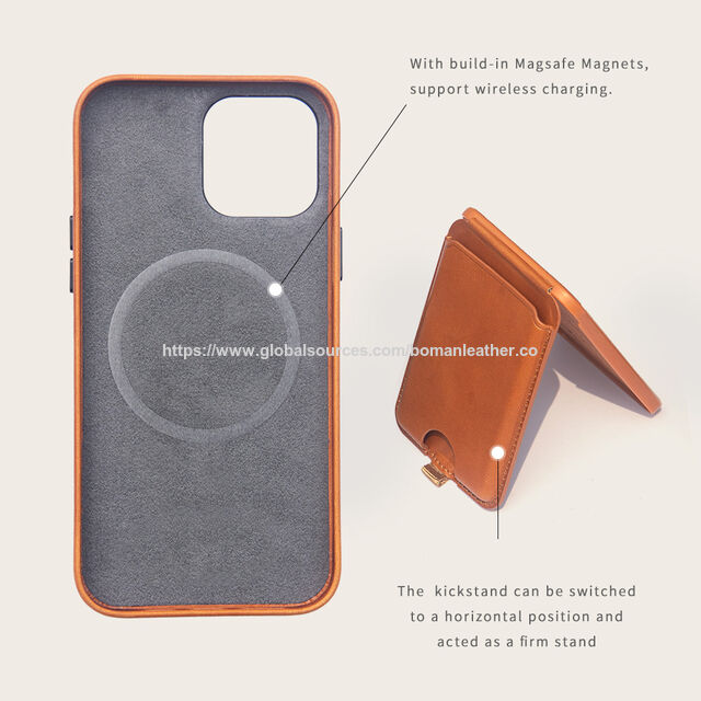 Großhandelspreis Echte Ölwachs-Leder Handyhülle mit MagSafe-Geldbörse für iPhone 15 Pro Max