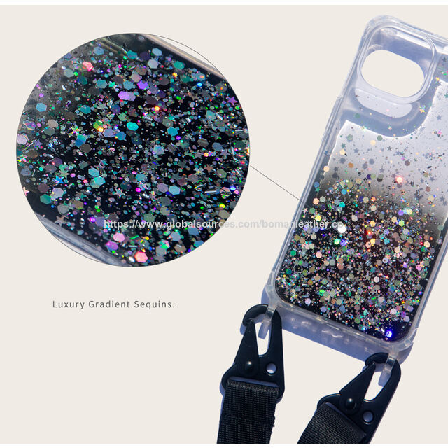 Coque de Téléphone Portable Transparente en PU à Sequins Dégradés pour iPhone 13 14 15 - Coque Transparente