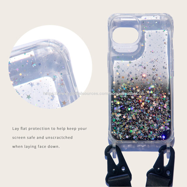 Coque de Téléphone Portable Transparente en PU à Sequins Dégradés pour iPhone 13 14 15 - Coque Transparente