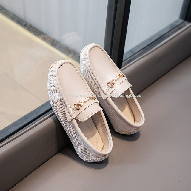 Loafers anak-anak bisnis harian sepatu kulit, sepatu anak-anak baru 2024, permukaan rajutan, ringan bernapas, sepatu bean fashion