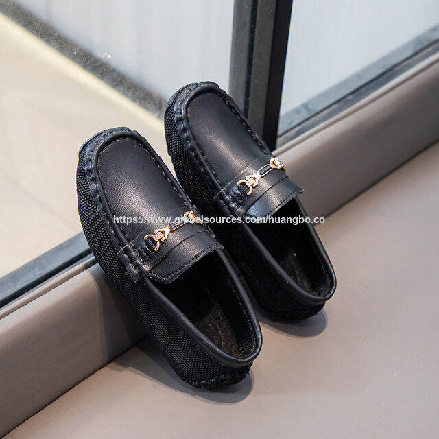 Loafers anak-anak bisnis harian sepatu kulit, sepatu anak-anak baru 2024, permukaan rajutan, ringan bernapas, sepatu bean fashion
