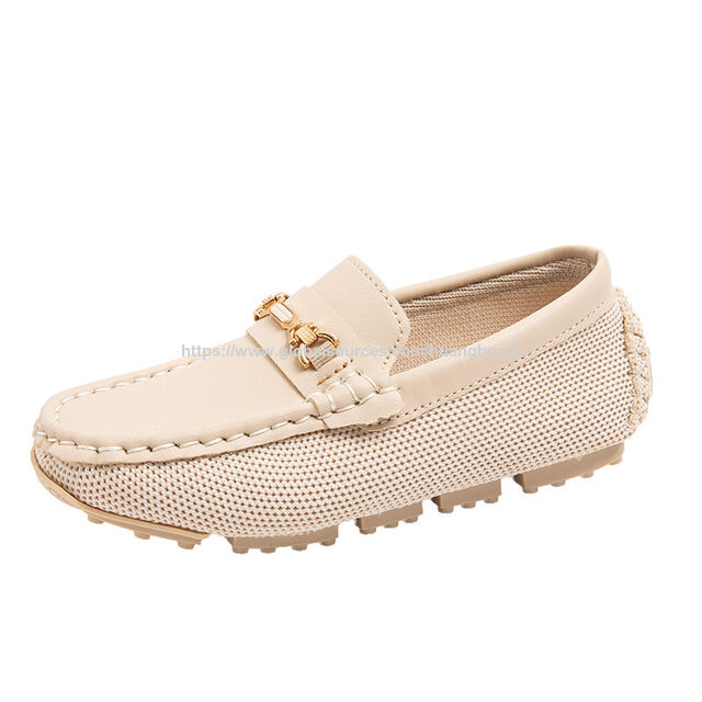 Loafers anak-anak bisnis harian sepatu kulit, sepatu anak-anak baru 2024, permukaan rajutan, ringan bernapas, sepatu bean fashion