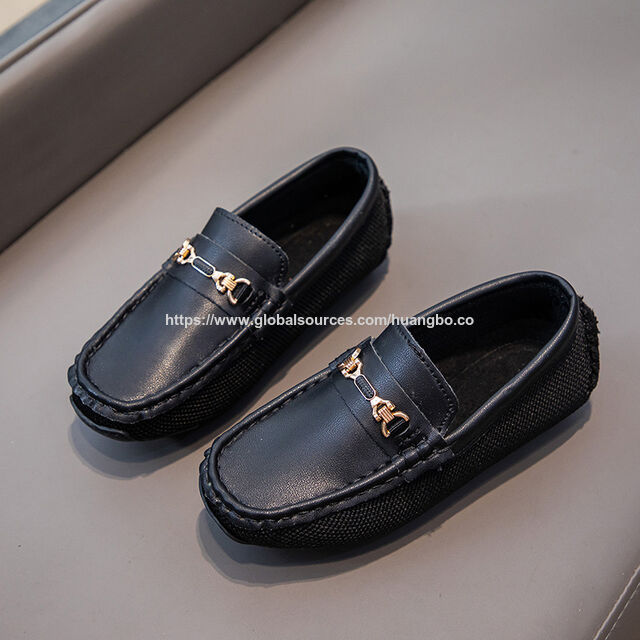 Loafers anak-anak bisnis harian sepatu kulit, sepatu anak-anak baru 2024, permukaan rajutan, ringan bernapas, sepatu bean fashion