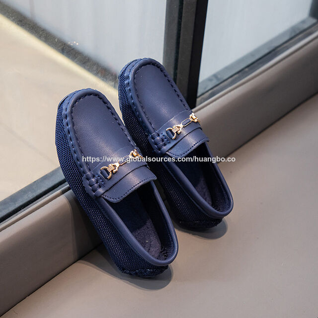 Loafers anak-anak bisnis harian sepatu kulit, sepatu anak-anak baru 2024, permukaan rajutan, ringan bernapas, sepatu bean fashion