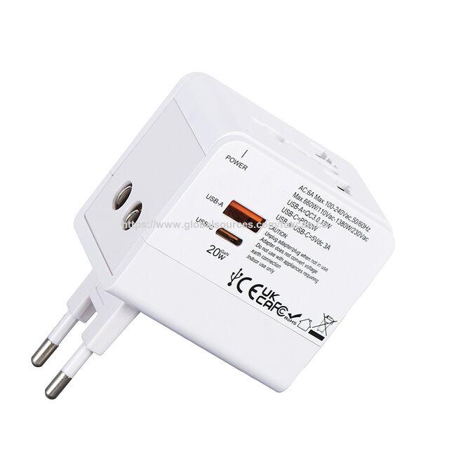 Adaptateur de voyage universel avec plusieurs ports USB Type-C et USB-A, chargeur mondial pour UE, Royaume-Uni, États-Unis, AU, DE, chargeur mobile