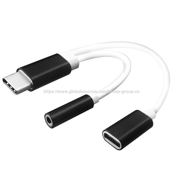 Adaptador de Cable de Audio 2 en 1 Tipo-C Macho a Audio de 3.5mm y Cargador Tipo-C Hembra