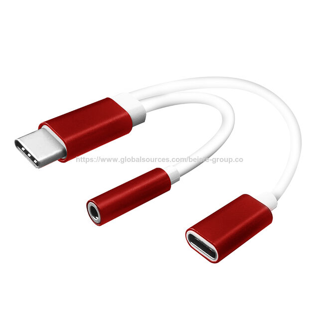 Adaptador de Cable de Audio 2 en 1 Tipo-C Macho a Audio de 3.5mm y Cargador Tipo-C Hembra