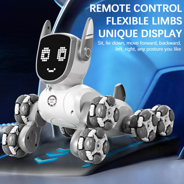 Spielzeug Roboter Hund RC mit Sprachsteuerung und Gestensteuerung, 8 Räder, Schwenkarme und Kletterfunktion, Multifunktional