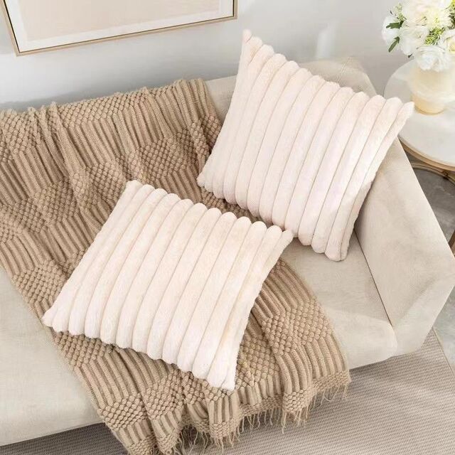 Funda de cojín cuadrada de piel sintética de conejo, gruesa, a rayas, súper suave, de color sólido, 45x45cm, para decoración de sofá
