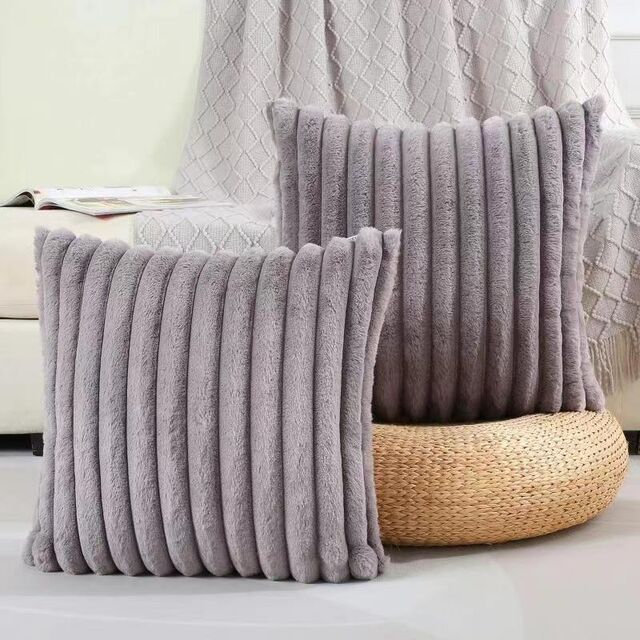 Funda de cojín cuadrada de piel sintética de conejo, gruesa, a rayas, súper suave, de color sólido, 45x45cm, para decoración de sofá