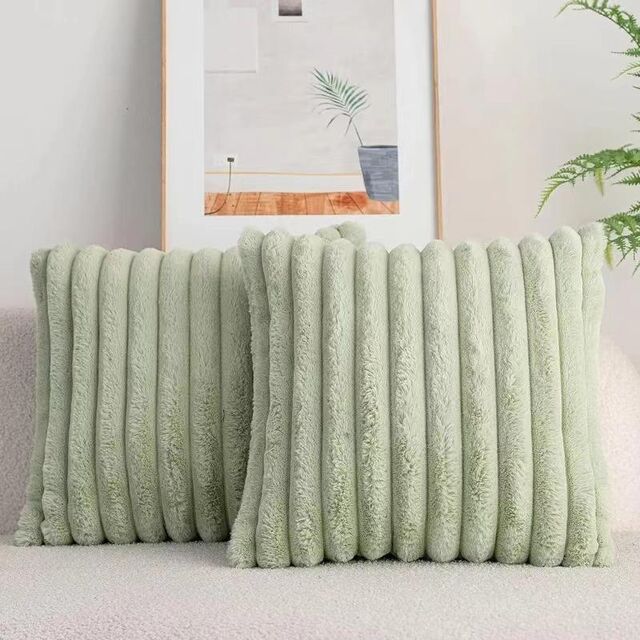 Funda de cojín cuadrada de piel sintética de conejo, gruesa, a rayas, súper suave, de color sólido, 45x45cm, para decoración de sofá