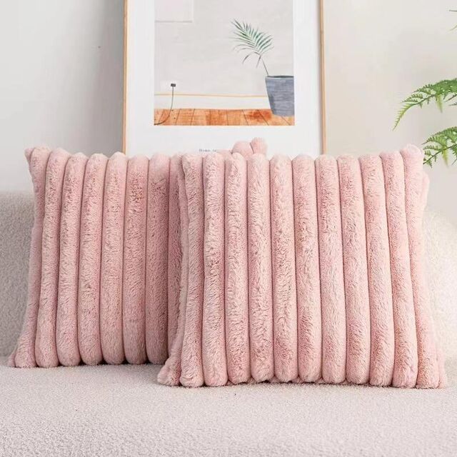 Funda de cojín cuadrada de piel sintética de conejo, gruesa, a rayas, súper suave, de color sólido, 45x45cm, para decoración de sofá
