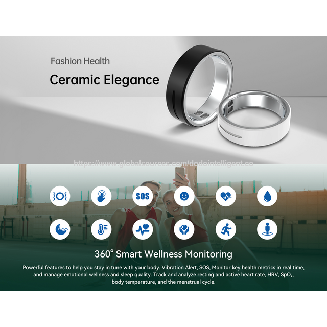 Bague Intelligente Bluetooth 5ATM Étanche avec Suivi de Fréquence Cardiaque, Température, HRV, Oxygène Sanguin et Sommeil avec SOS