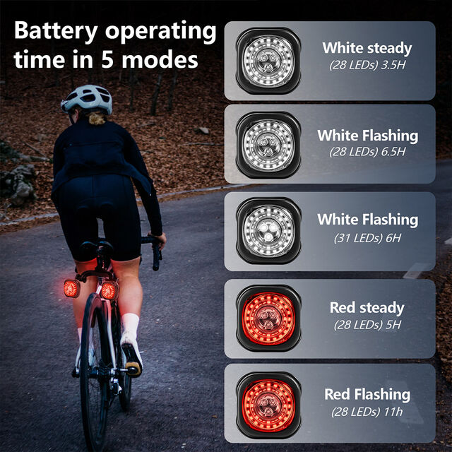 Feu Arrière de Vélo à Télécommande Sans Fil, Étanche Extérieur, Lampes Avant et Arrière Rechargeables, LED 300LM, 6 Modes