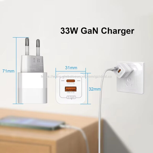 Adaptador Dobrável de 30W Carga Rápida com Porta USB-C, Carregador de Parede GaN Rápido Compatível para Celular