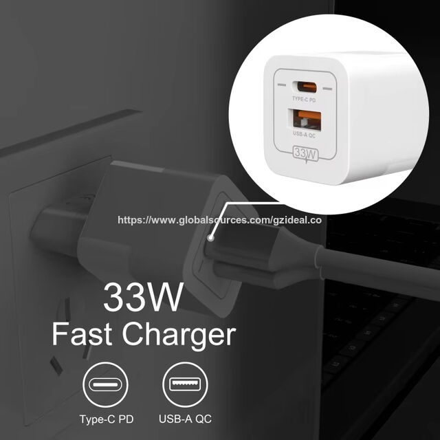 Adaptador Dobrável de 30W Carga Rápida com Porta USB-C, Carregador de Parede GaN Rápido Compatível para Celular
