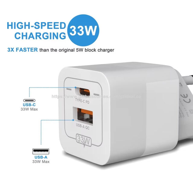 Adaptador Dobrável de 30W Carga Rápida com Porta USB-C, Carregador de Parede GaN Rápido Compatível para Celular