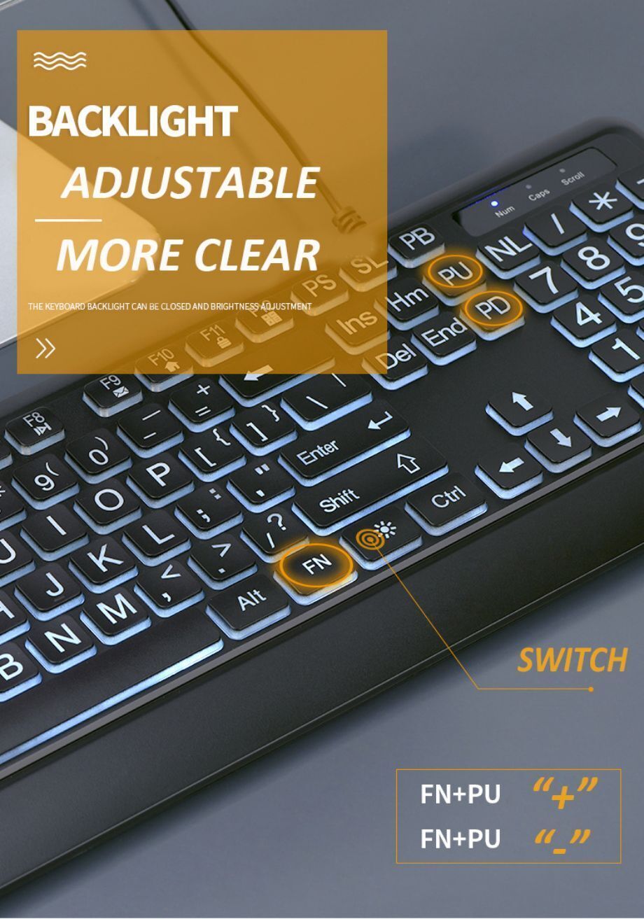Umila Wired Usb Large Font Big Letters Keyboard With Yellow Or White ...