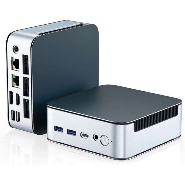 Mini PC Gaming AMD Ryzen 5300U (Lebih Baik dari N100) Radeon Vega 8 16GB RAM 512GB NVMe SSD Dual LAN 2.5G Tampilan Tiga 4K WiFi 6