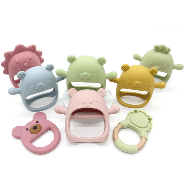 Mainan Gigi Bayi Anti-Keriting Pegangan Jamur Silikon Food-Grade Mainan Makanan Bayi Batang Penggiling Penenang