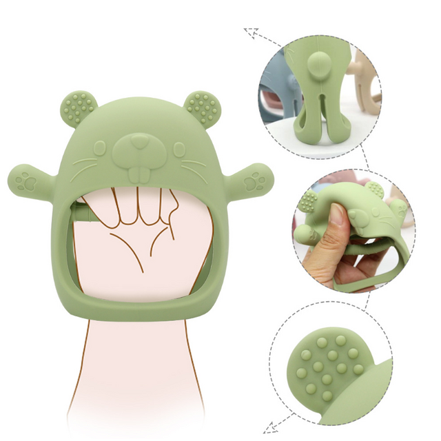 Mainan Gigi Bayi Anti-Keriting Pegangan Jamur Silikon Food-Grade Mainan Makanan Bayi Batang Penggiling Penenang