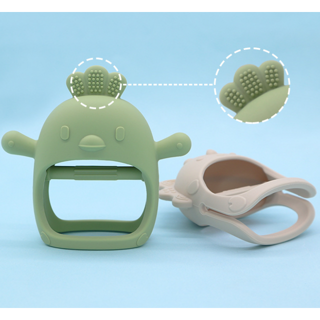 Mainan Gigi Bayi Anti-Keriting Pegangan Jamur Silikon Food-Grade Mainan Makanan Bayi Batang Penggiling Penenang