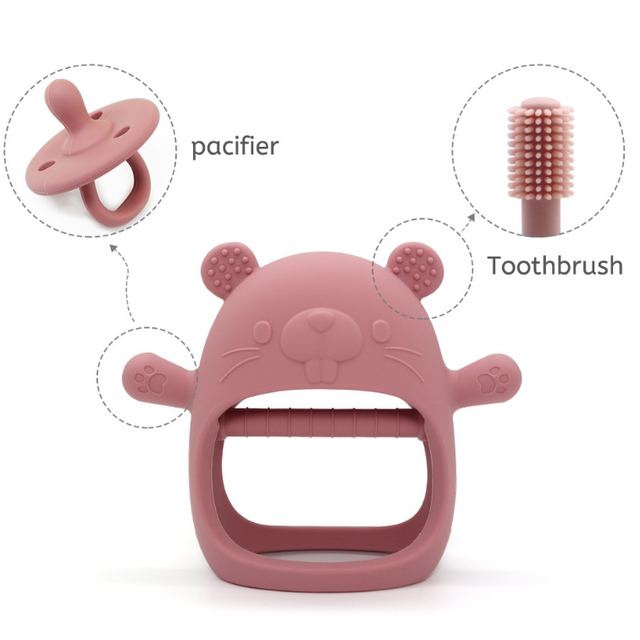 Mainan Gigi Bayi Anti-Keriting Pegangan Jamur Silikon Food-Grade Mainan Makanan Bayi Batang Penggiling Penenang