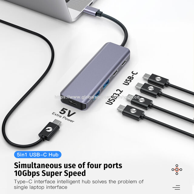 محطة إرساء USB جديدة 5 في 1 من النوع C بمنفذ USB 3.2 ومنفذ من النوع C Gen2 بسرعة 10 جيجابت في الثانية