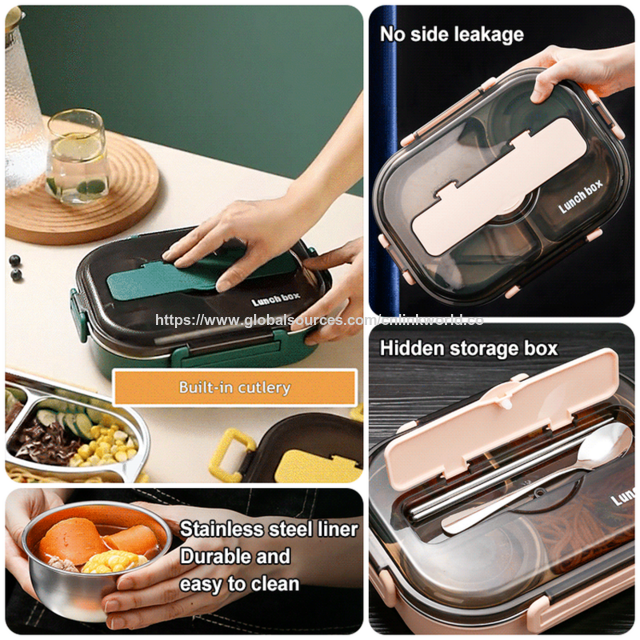 Kotak Bekal Bento Stainless Steel dengan Sendok & Sumpit - Wadah Makan Siang Anak untuk Sekolah, Kantor & Sup, 1500ml, Logo Kustom | Linkworld
