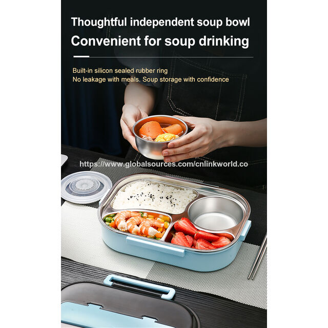 Kotak Bekal Bento Stainless Steel dengan Sendok & Sumpit - Wadah Makan Siang Anak untuk Sekolah, Kantor & Sup, 1500ml, Logo Kustom | Linkworld