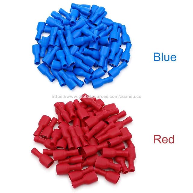 Connecteur de Cosse à Sertir Femelle Isolée, Cosse à Sertir en Cuivre, Connecteur à Sertir Rouge, Jaune, Bleu, Cosses Isolées