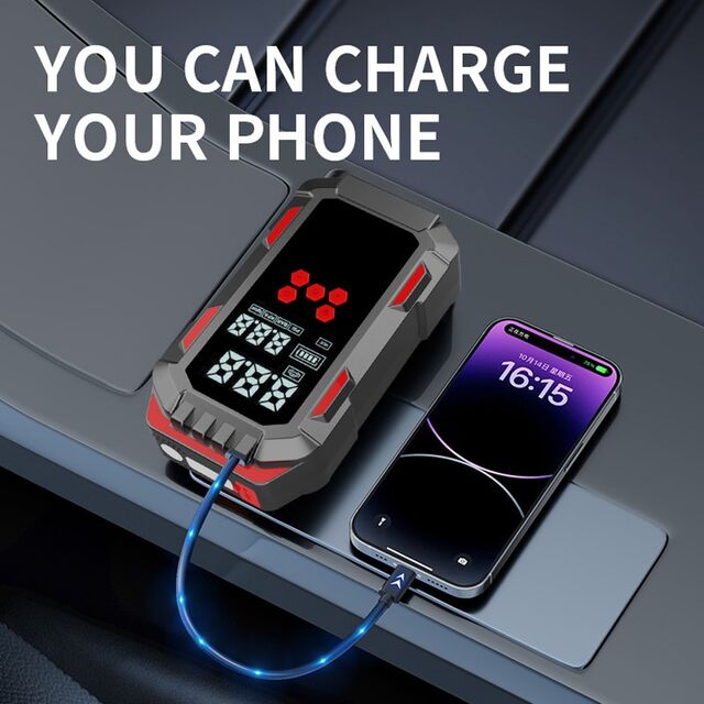 Démarreur de Voiture Professionnel Sans Fil avec Lampe d'Urgence LED et Protection contre les Surintensités, Certifié PSE pour le Voyage