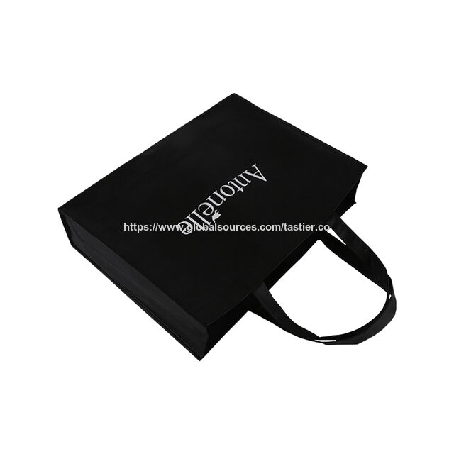 Sac Cadeau en Tissu Recyclable Noir Non Tissé avec Logo Imprimé Personnalisé