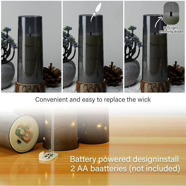 Velas LED sin Llama parpadeantes con Control Remoto, Decoración Navideña para el Hogar, Carcasa Acrílica Estable con Cadena de Estrellas Integrada, a Batería