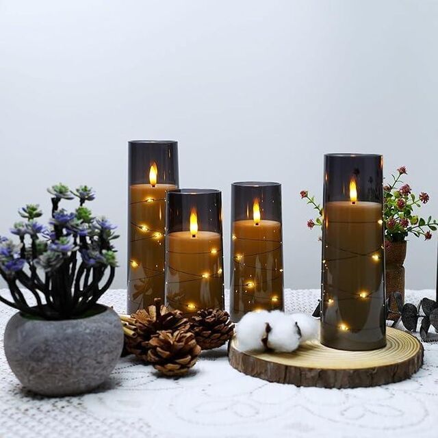 Velas LED sin Llama parpadeantes con Control Remoto, Decoración Navideña para el Hogar, Carcasa Acrílica Estable con Cadena de Estrellas Integrada, a Batería