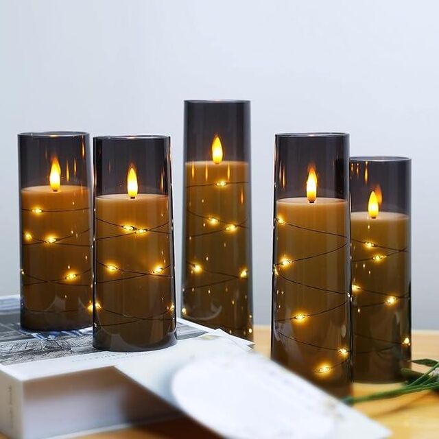 Velas LED sin Llama parpadeantes con Control Remoto, Decoración Navideña para el Hogar, Carcasa Acrílica Estable con Cadena de Estrellas Integrada, a Batería