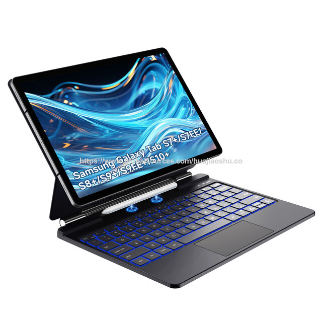 Prix de gros Clavier 12,4 pouces pour Samsung S10 Plus S9 Plus S7 FE, Fourniture directe du fabricant d'étui flottant mince