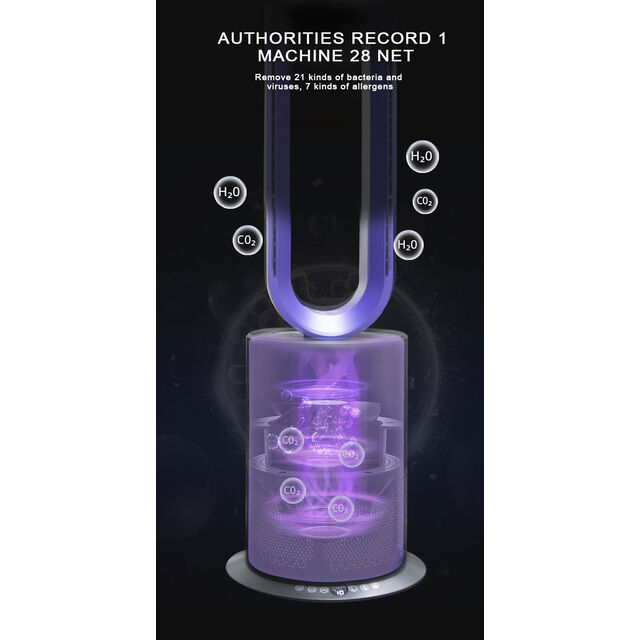 Ventilador de Chão Portátil de 103 cm com Purificador de Ar, Filtro HEPA, Motor DC sem Lâminas e Materiais ABS
