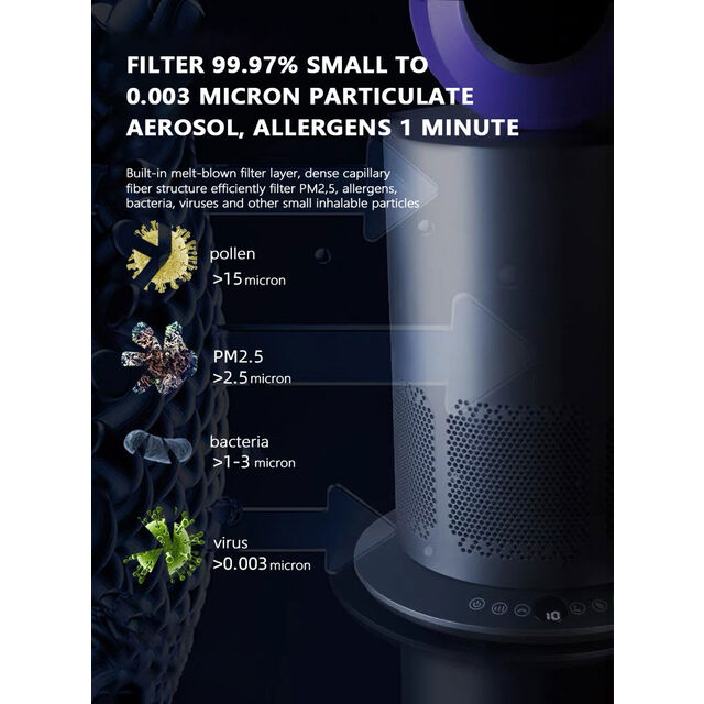 Ventilador de Chão Portátil de 103 cm com Purificador de Ar, Filtro HEPA, Motor DC sem Lâminas e Materiais ABS