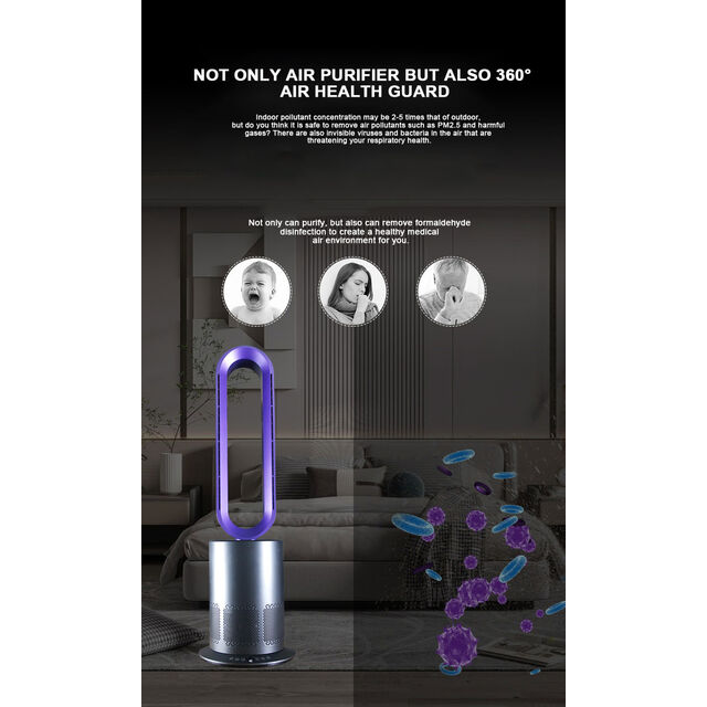 Ventilador de Chão Portátil de 103 cm com Purificador de Ar, Filtro HEPA, Motor DC sem Lâminas e Materiais ABS