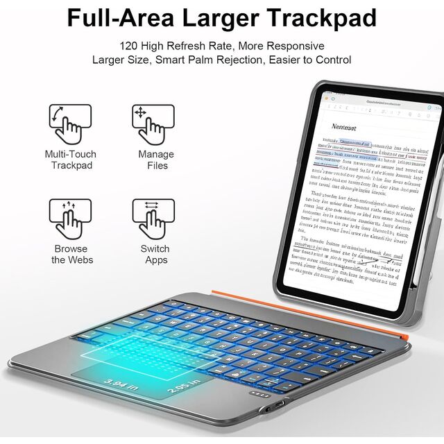 Capa de Teclado Magnético Destacável Preta com Teclas Retroiluminadas e Trackpad para iPad Air 5 4ª Geração 11 Polegadas