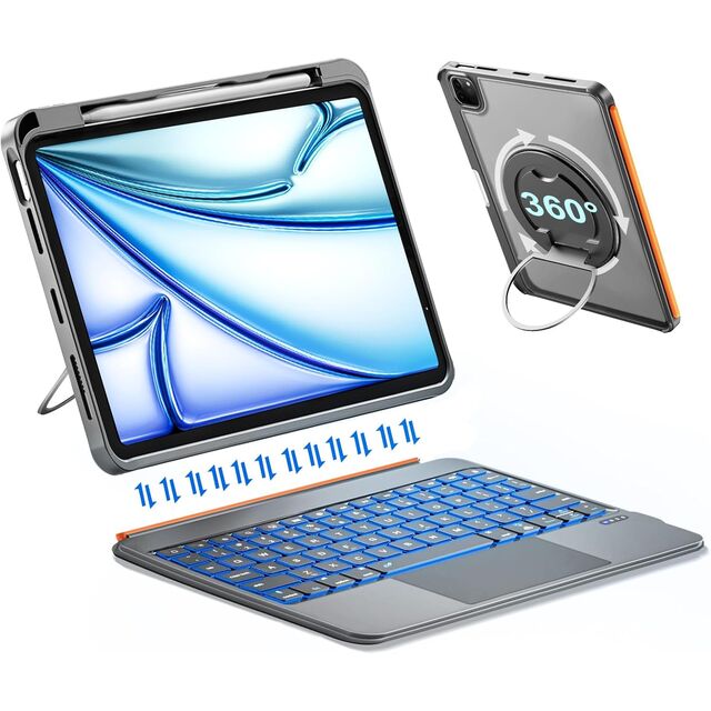 Capa de Teclado Magnético Destacável Preta com Teclas Retroiluminadas e Trackpad para iPad Air 5 4ª Geração 11 Polegadas