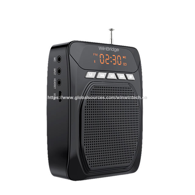 WinBridge Amplifier Suara dengan Mikrofon Kabel Headset dan Klip Belakang, Mendukung Bluetooth, Perekaman dan FM.
