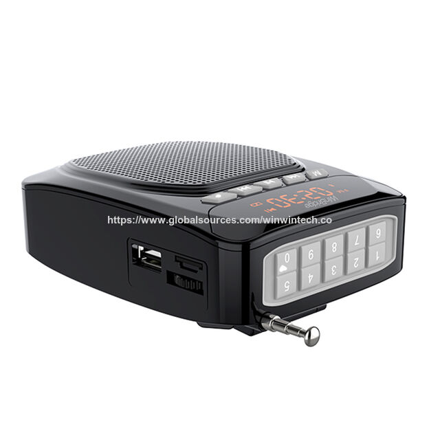 WinBridge Amplifier Suara dengan Mikrofon Kabel Headset dan Klip Belakang, Mendukung Bluetooth, Perekaman dan FM.