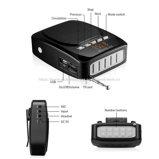 WinBridge Amplifier Suara dengan Mikrofon Kabel Headset dan Klip Belakang, Mendukung Bluetooth, Perekaman dan FM.