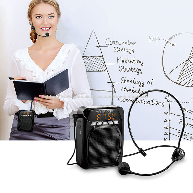 WinBridge Amplifier Suara dengan Mikrofon Kabel Headset dan Klip Belakang, Mendukung Bluetooth, Perekaman dan FM.