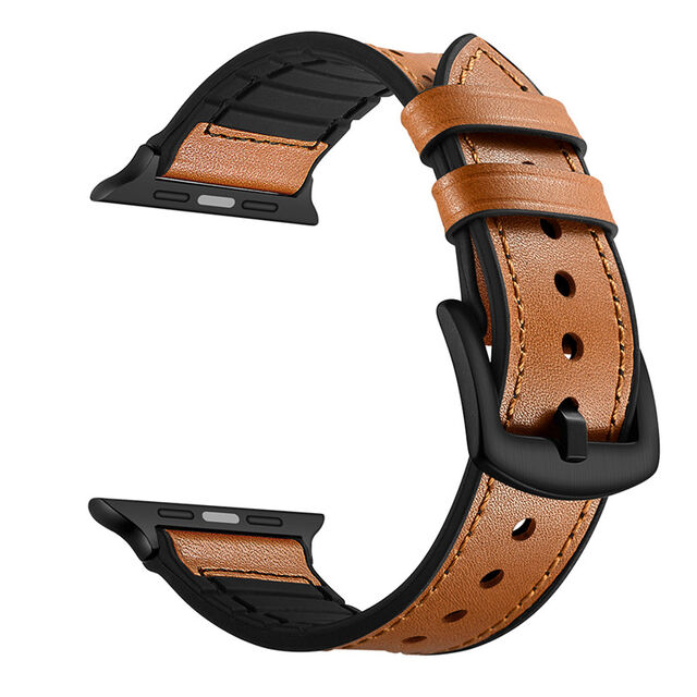 Correa de Silicona y Cuero a Prueba de Sudor para Apple Watch 38mm 42mm 40mm 44mm