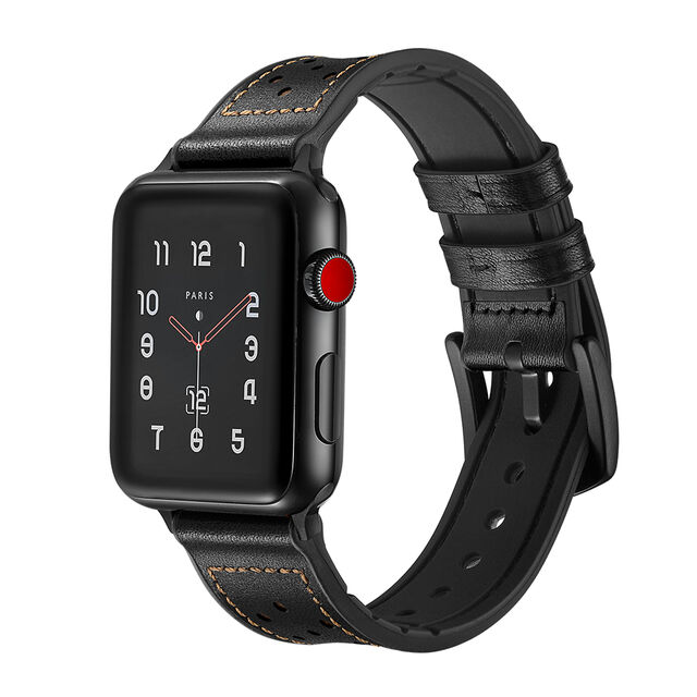 Correa de Silicona y Cuero a Prueba de Sudor para Apple Watch 38mm 42mm 40mm 44mm